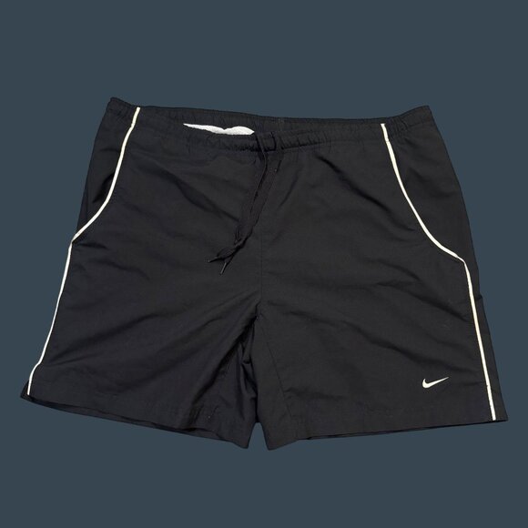 Vintage Nike Mens Black swim shorts W/ White Trim & Drawstring Elastic Waist L - Picture 1 of 5